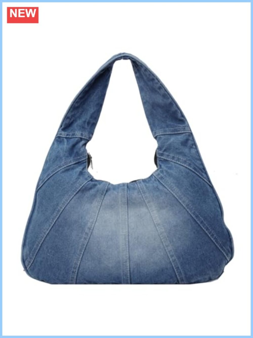 Denim Hobo Tote Bag Large Shoulder Purse Zip Closure
